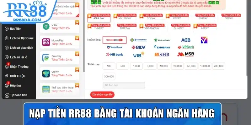 Nạp tiền RR88 bằng tài khoản ngân hàng