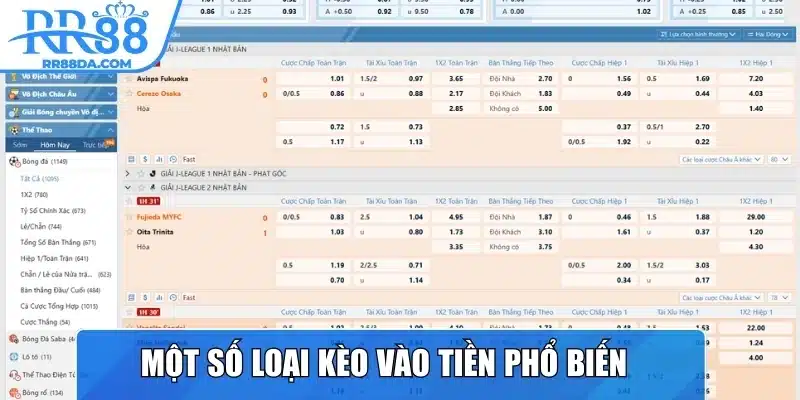 Điểm qua một số loại kèo vào tiền phổ biến